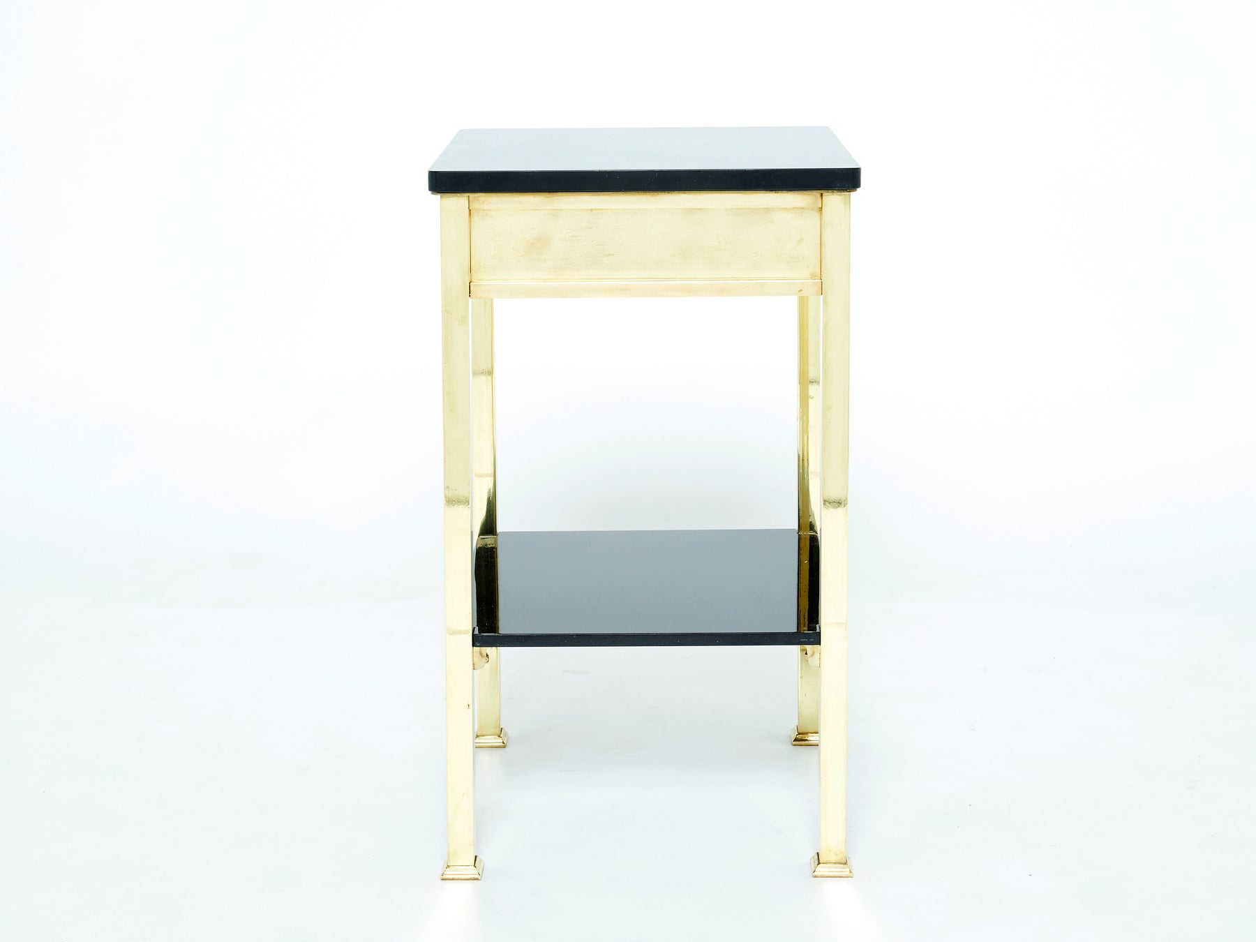 Pair of two-tier French brass and black lacquer night stands 1960s