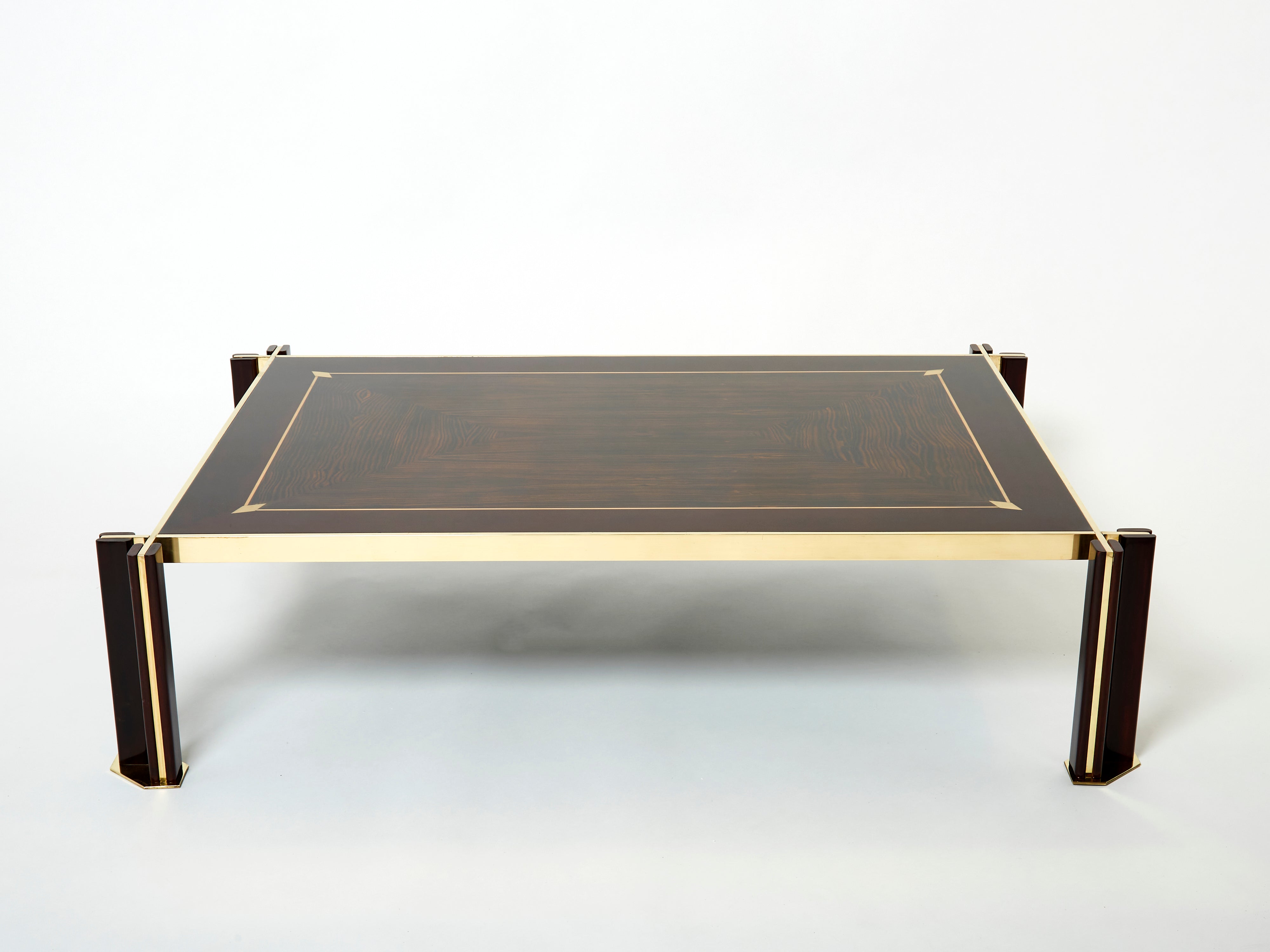 Paolo Barracchia macassar ebony marquetry brass coffee table 1978