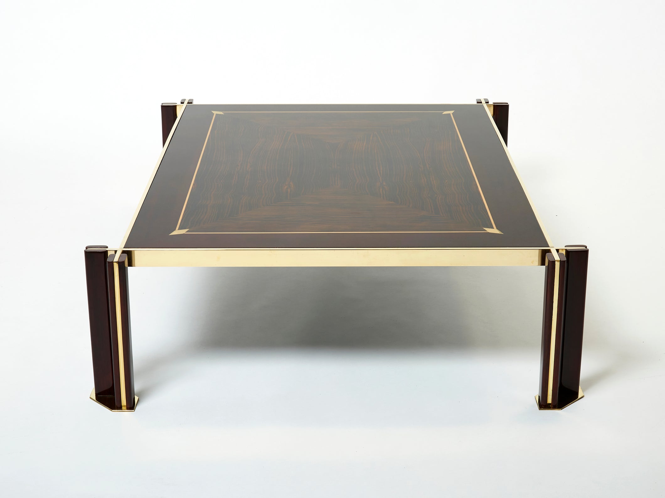 Paolo Barracchia macassar ebony marquetry brass coffee table 1978