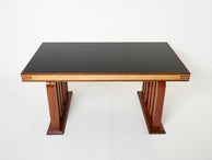 Paolo Buffa Italian rosewood maple black glass desk table 1940s