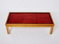 Dupré-Lafon style oak brass leather coffee table Alberto Pinto 1990