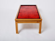 Table basse style Dupré-Lafon chêne laiton cuir par Alberto Pinto 1990