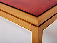 Dupré-Lafon style oak brass leather coffee table Alberto Pinto 1990