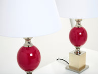 Pair of French enameled brass chrome table lamps Philippe Barbier 1970s