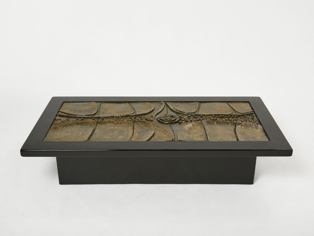 Belgian brutalist ceramic lacquer coffee table by Pia Manu 1970s
