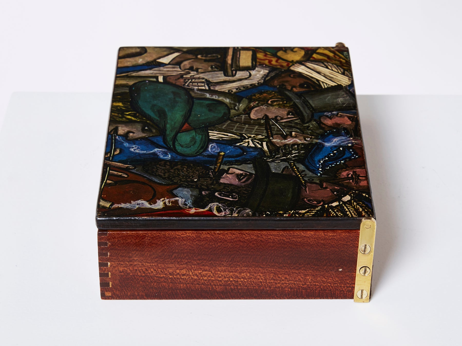 Piero Fornasetti mahogany painted wood box 1950