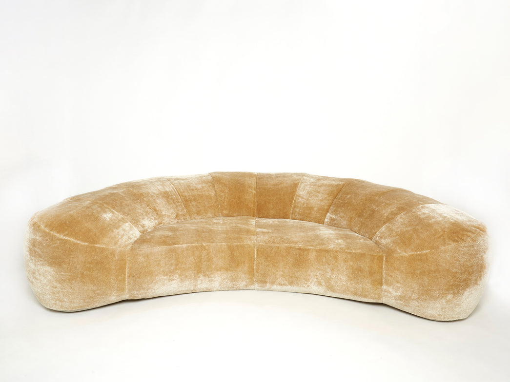 Croissant sofa by Raphael Raffel for Honore Paris in Mohair velvet 1970s
