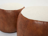 Set of two croissant sofas by Raphael Raffel leather and bouclé 1970s