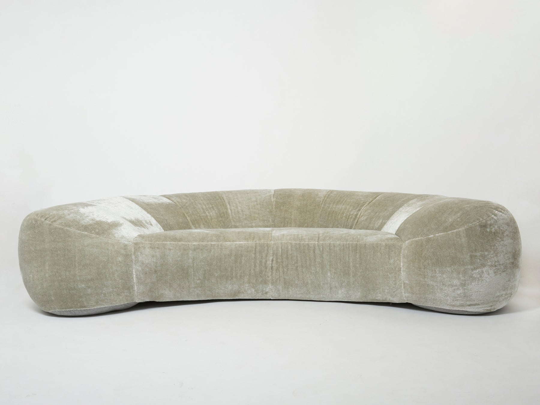 Croissant sofa by Raphael Raffel for Honore Paris in Mohair velvet 1970s