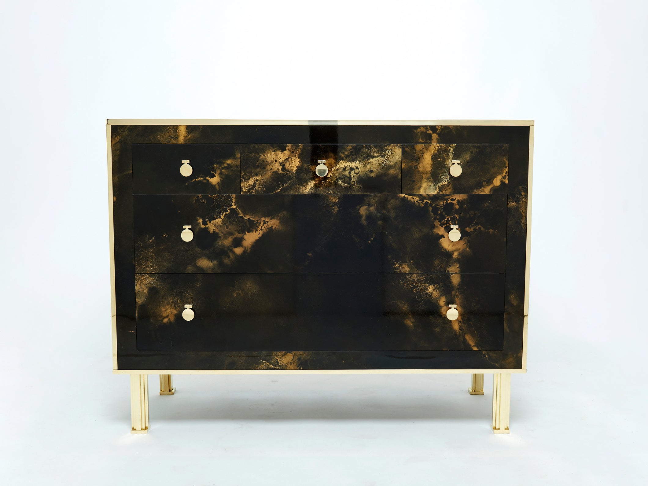Rare golden lacquer and brass Maison Jansen chest of drawers 1970s.