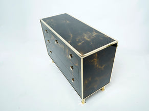 Rare golden lacquer and brass Maison Jansen chest of drawers 1970s.