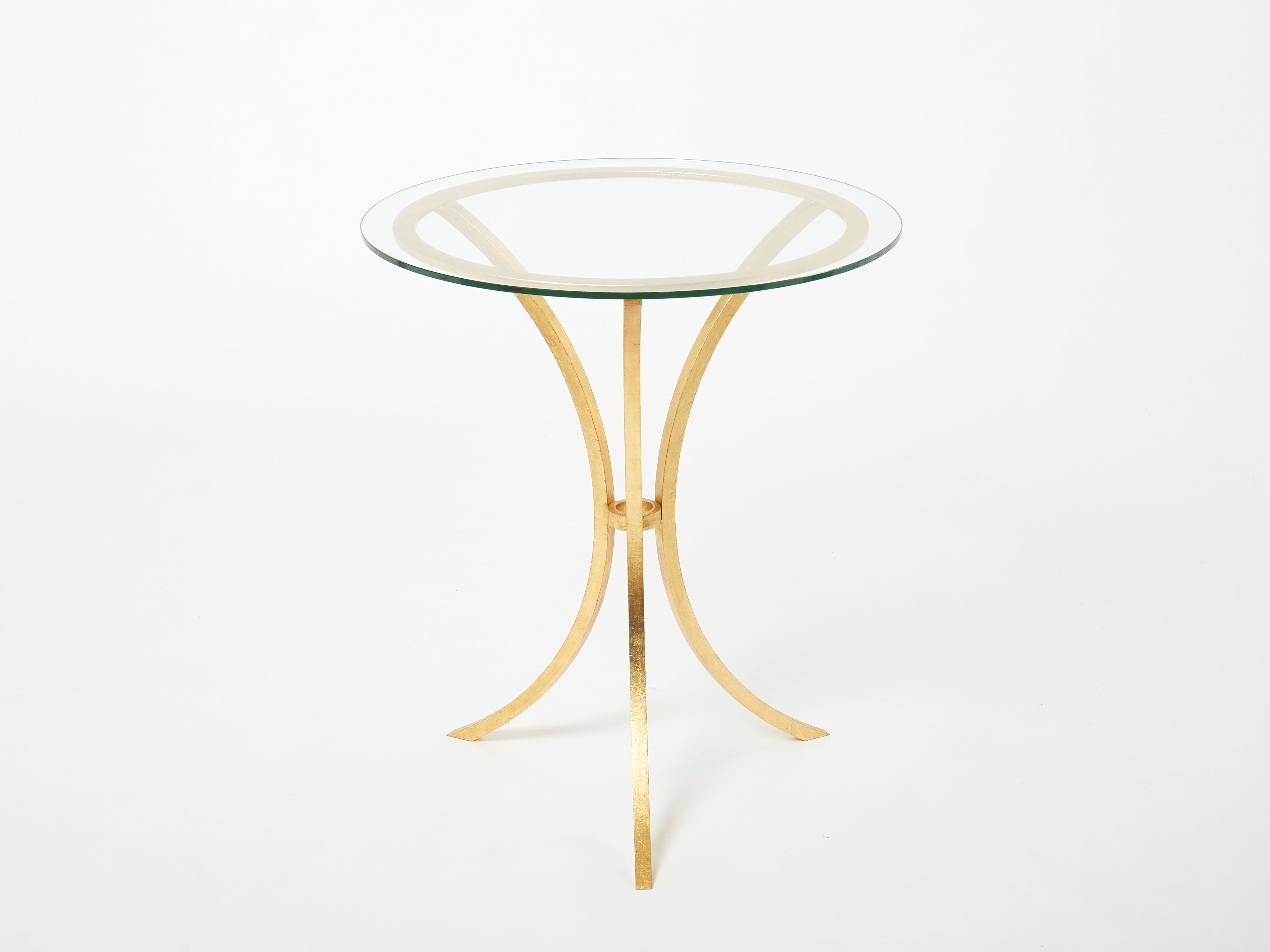 Roger Thibier gueridon table gilded wrought iron glass 1960s