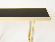 Italian brass chrome black glass console table by Romeo Rega 1970s