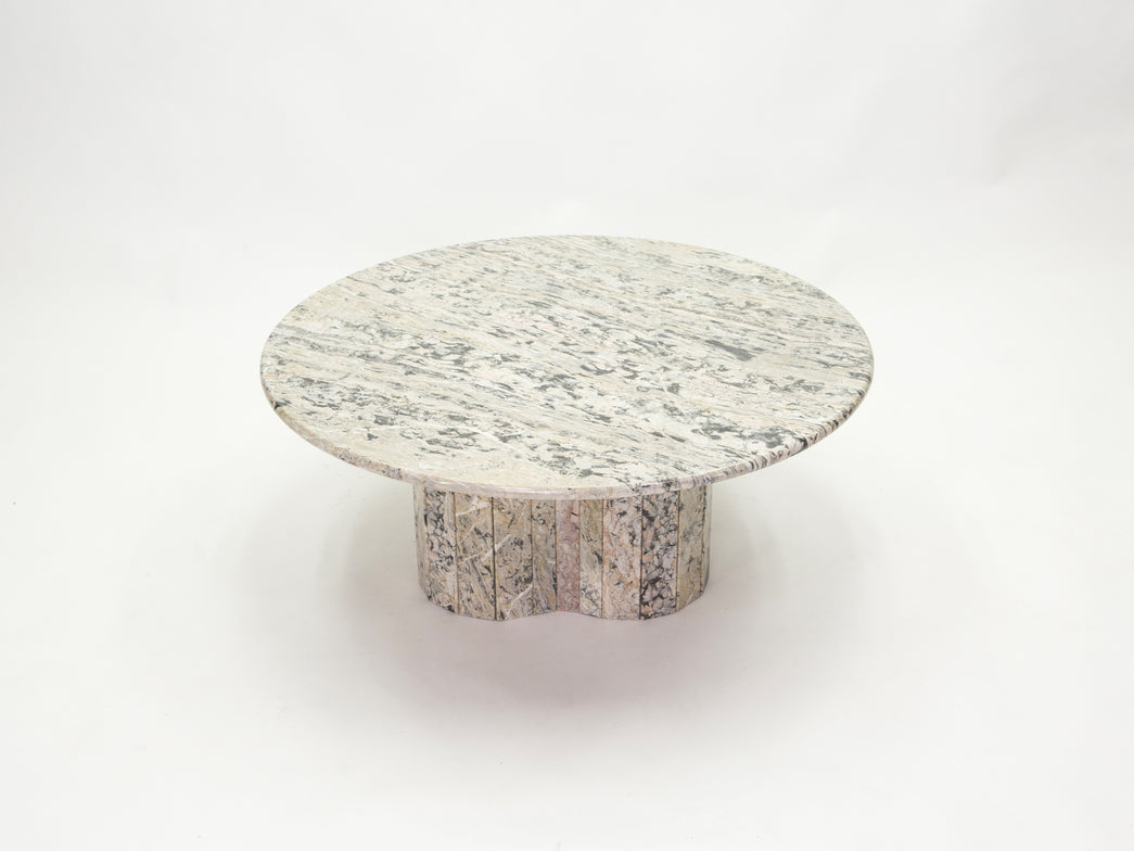 Grande table basse ronde en marbre blanc sicilien 1970