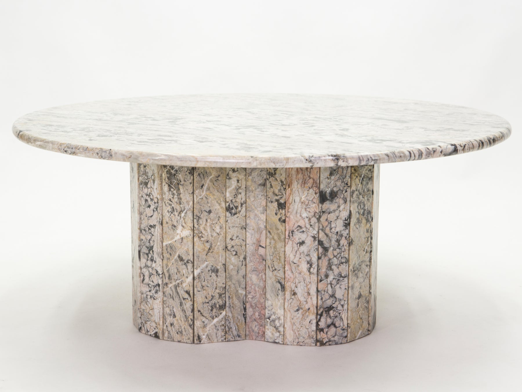 Large round coffee table made with white sicilian marble 1970s