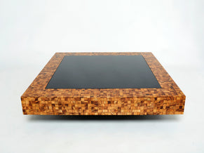 Rare Italian Sandro Petti olive wood marquetry coffee table 1970s