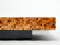 Rare table basse marqueterie de bois d’olivier par Sandro Petti 1970