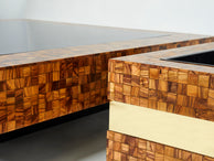 Italian Sandro Petti olive wood marquetry brass bar table planter 1970s