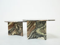 Set de deux tables basses gigognes en marbre marron sicilien 1970