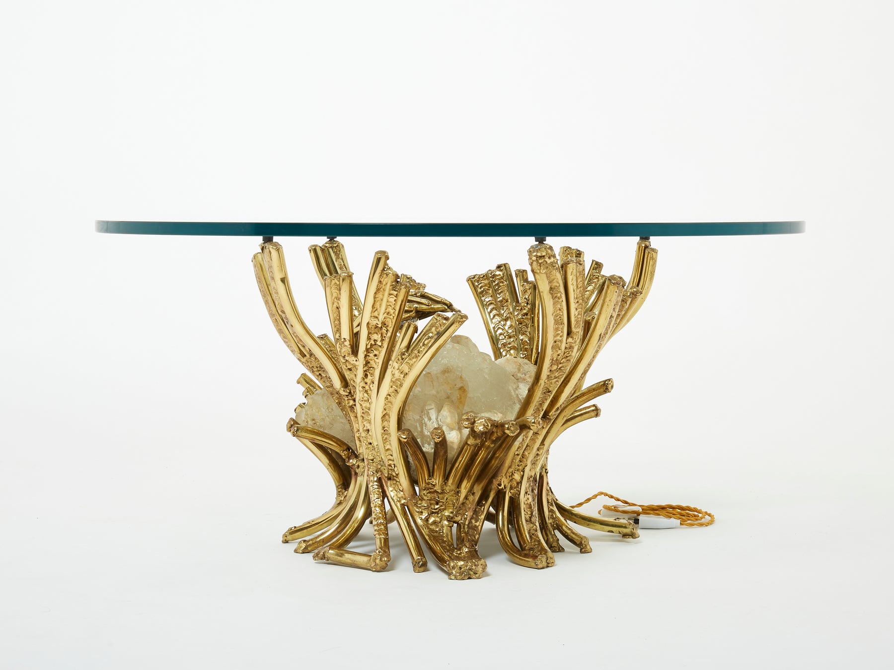 Signed Isabelle Faure bronze sculpture-table Quartz 1970s