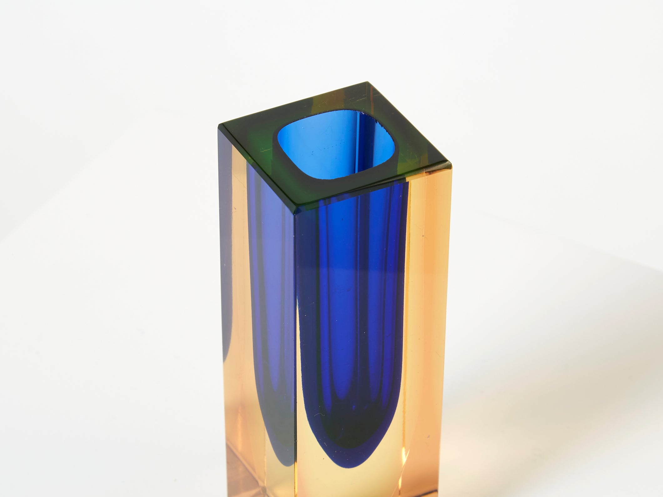 Small faceted vase Sommerso tricolore Murano glass 1970s