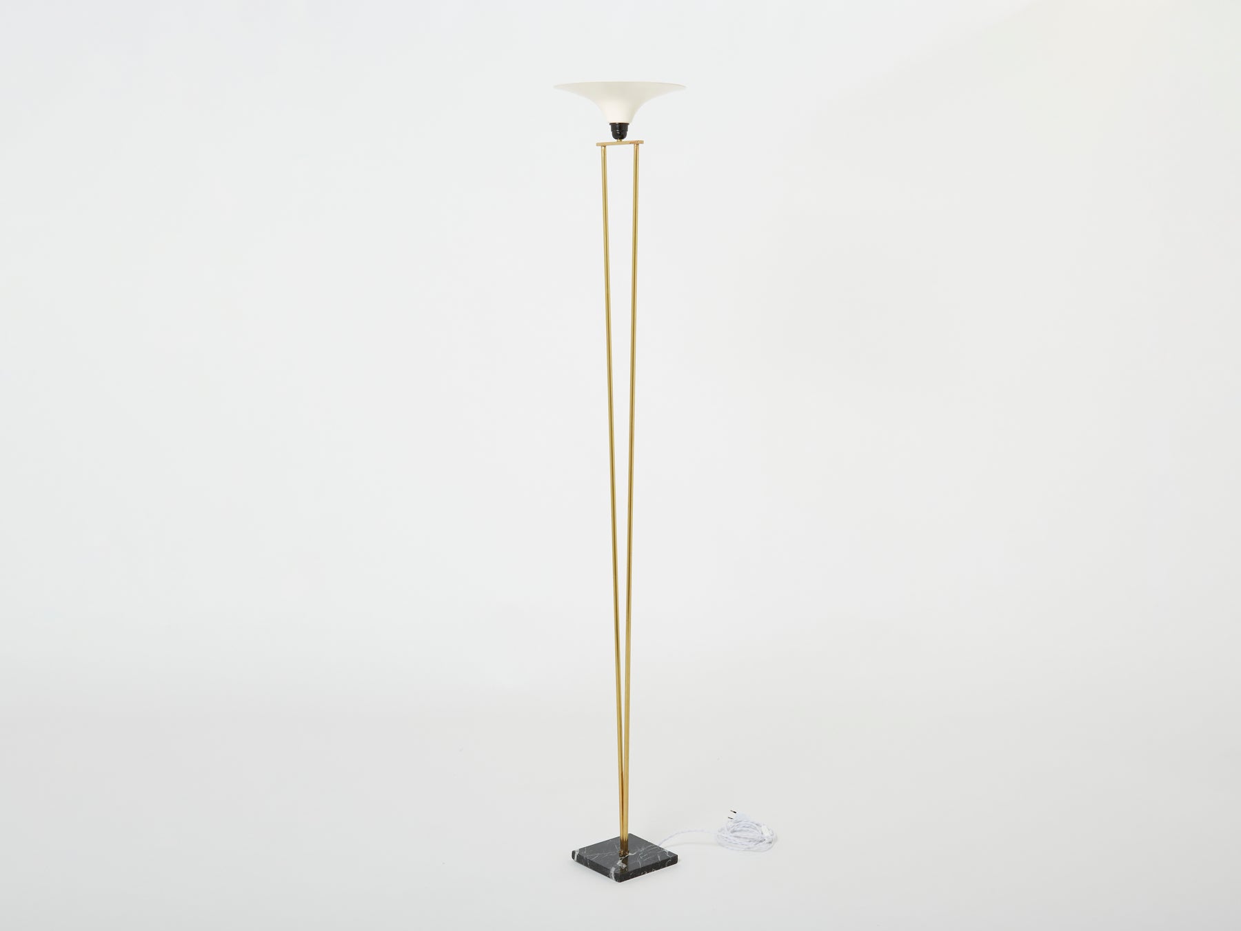 Stilnovo Italian brass and opaline floor lamp marble base 1960s