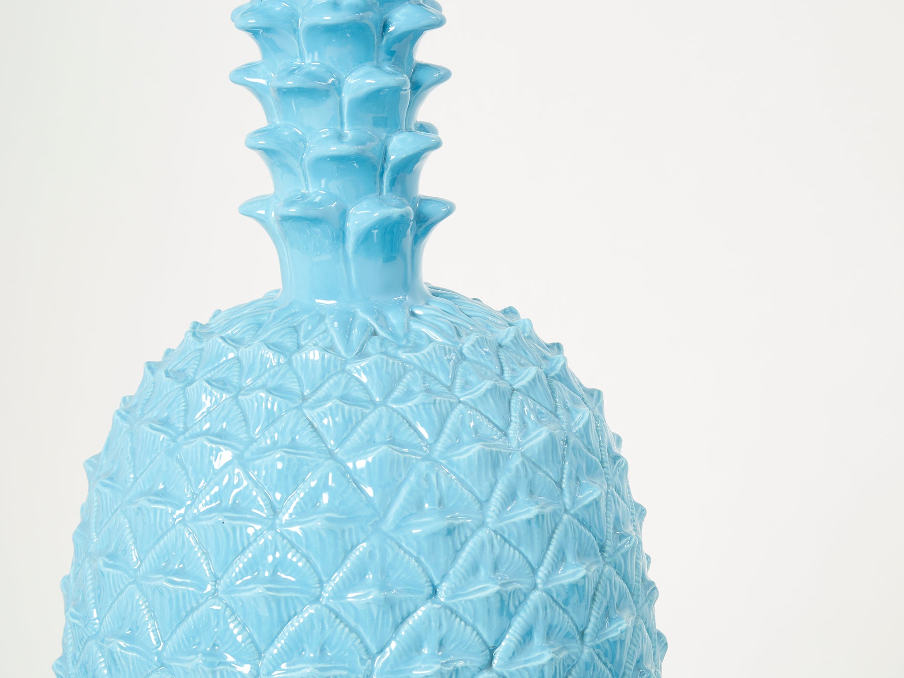 Grande lampe ananas céramique bleue par Tommaso Barbi 1970s 