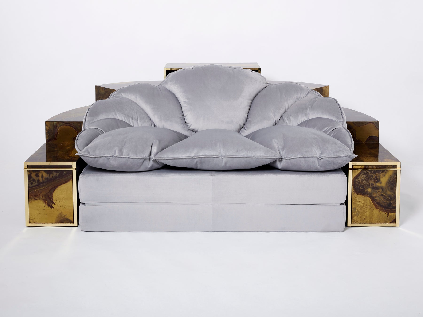 Unique Isabelle & Richard Faure oxidized brass velvet sofa bed 1970s
