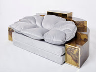 Unique Isabelle & Richard Faure oxidized brass velvet sofa bed 1970s