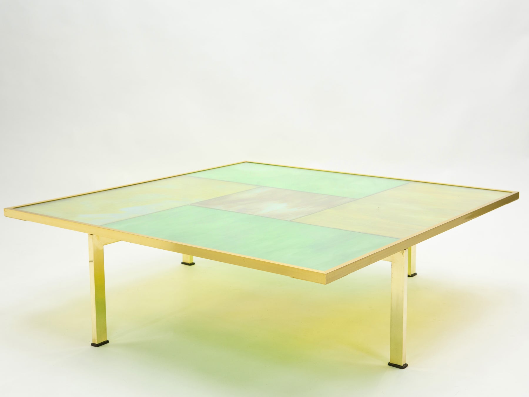 Unique Italian Murano stained glass and brass coffee table 1960s