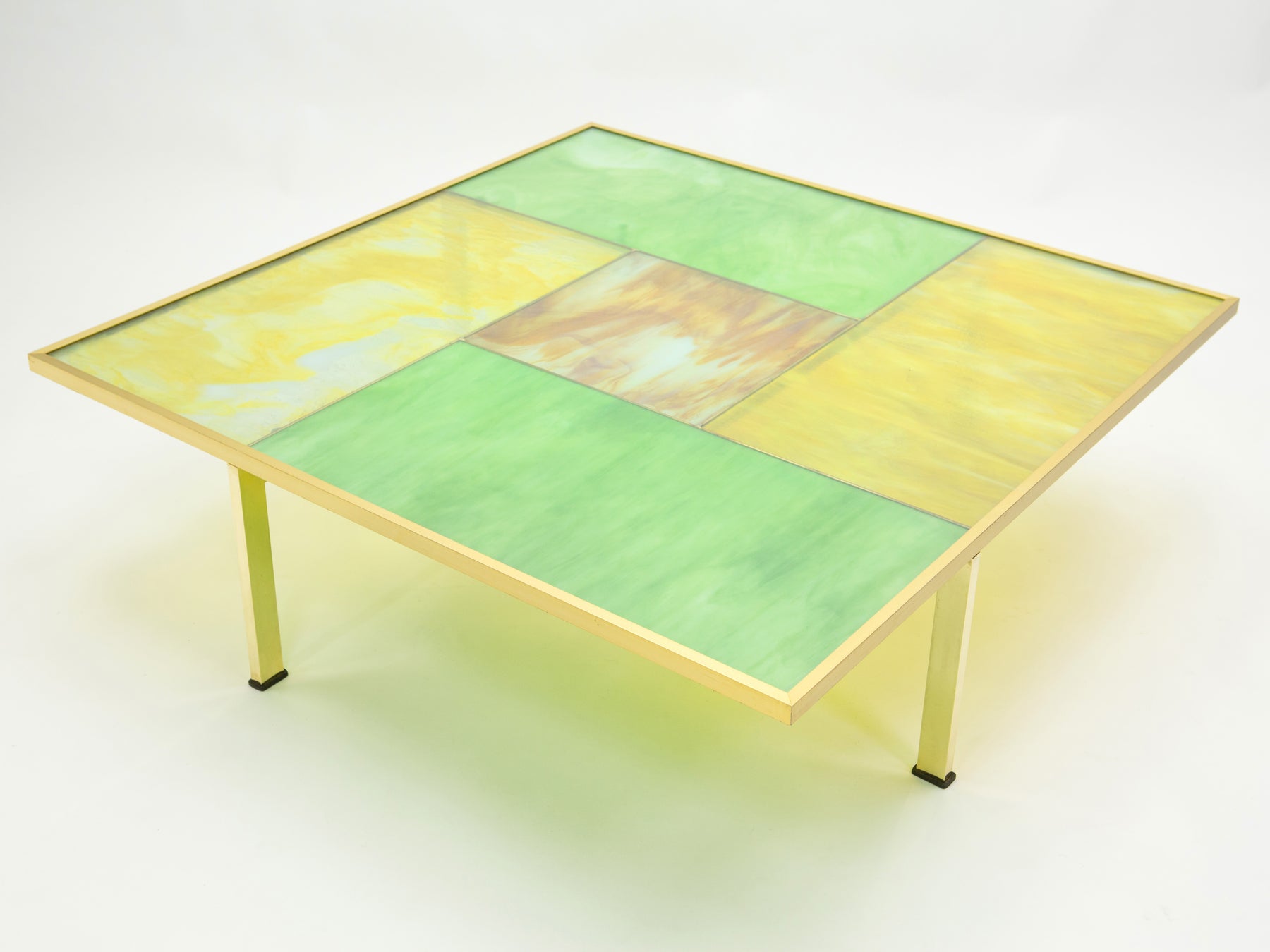 Unique table basse Italienne vitraux verre Murano laiton 1960