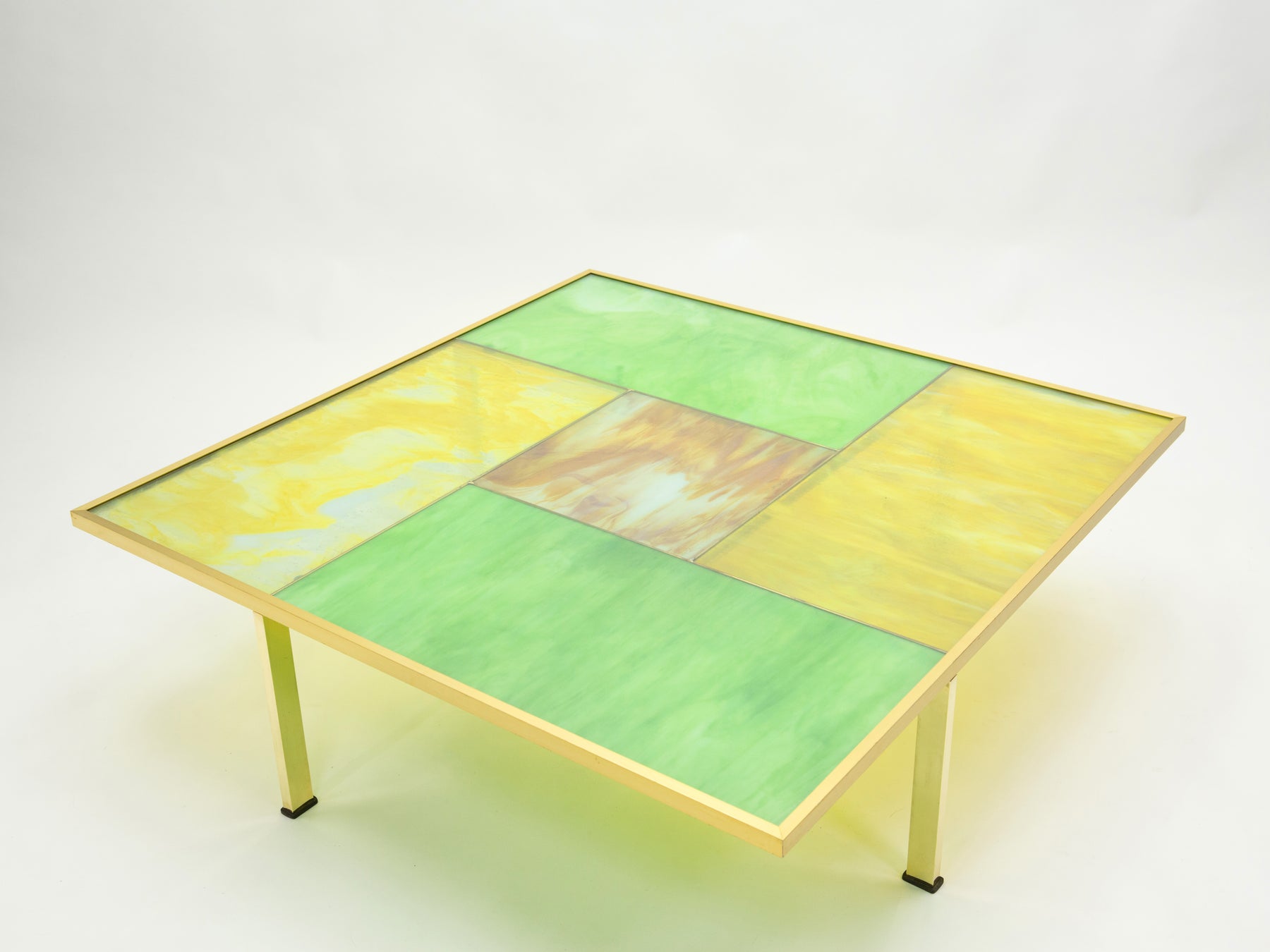 Unique table basse Italienne vitraux verre Murano laiton 1960
