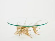 Unique signed Alain Chervet brass fish sculpture coffee table 1977