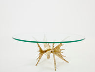 Table basse sculpture unique laiton poisson par Alain Chervet 1977
