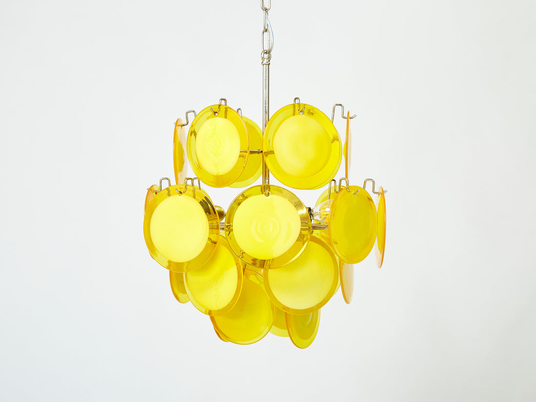 Italian Vistosi for Murano chandelier yellow glass discs 1970s