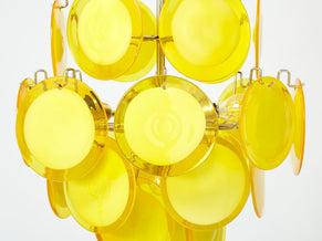 Italian Vistosi for Murano chandelier yellow glass discs 1970s