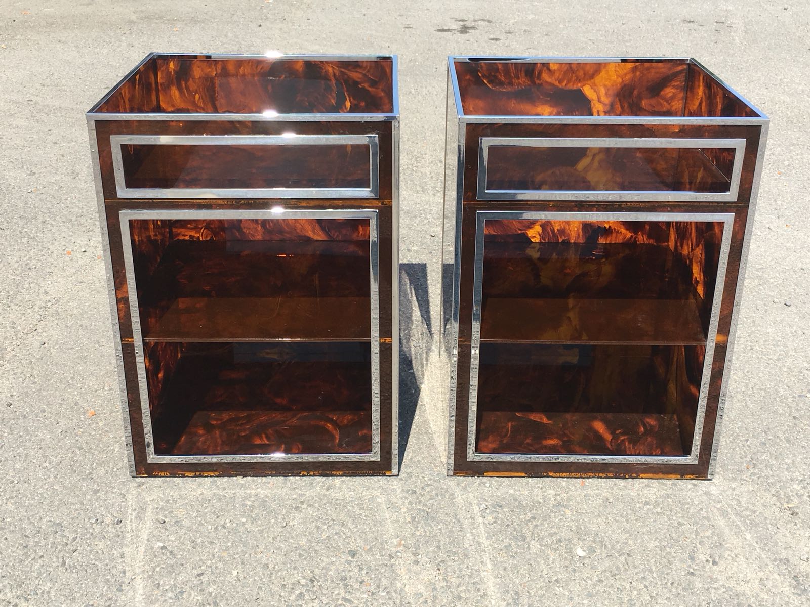 Mid-century Night Stands in Faux Tortoise from Maison Mercier 70s