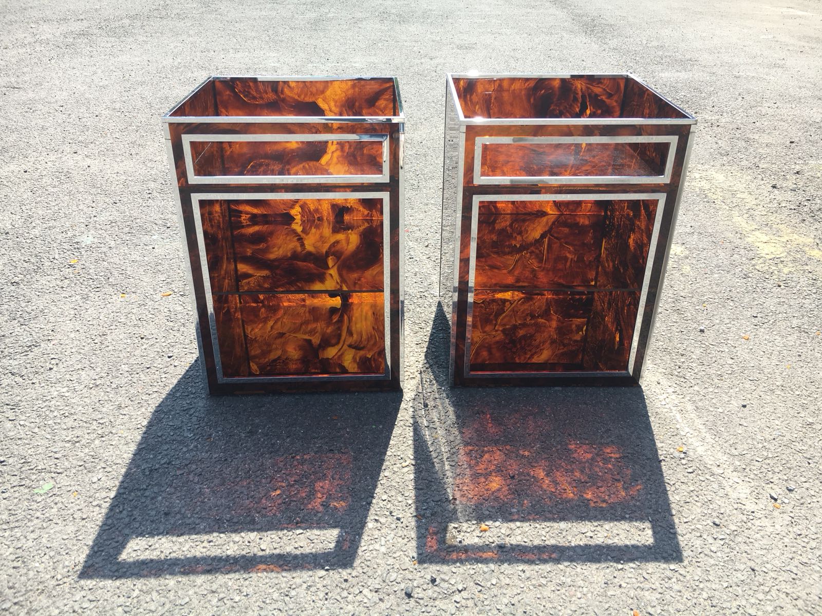 Mid-century Night Stands in Faux Tortoise from Maison Mercier 70s