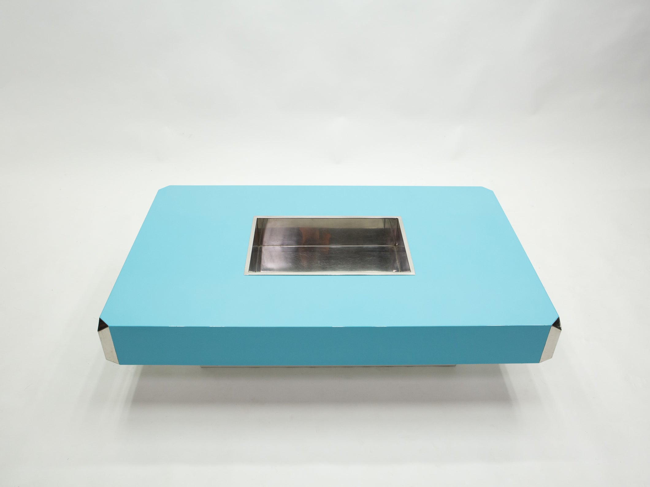 Table basse de Willy Rizzo modèle Alveo laquée bleu chrome 1970