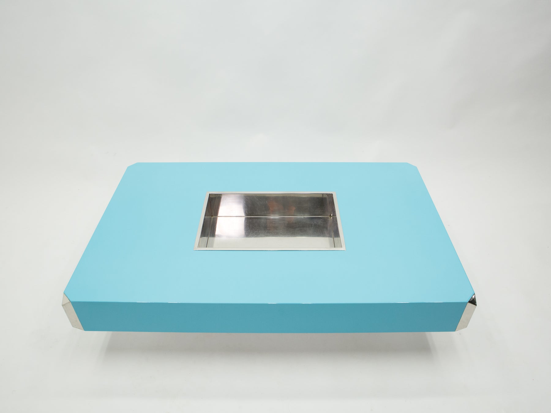 Willy Rizzo blue lacquer and chrome bar coffee table Alveo 1970s