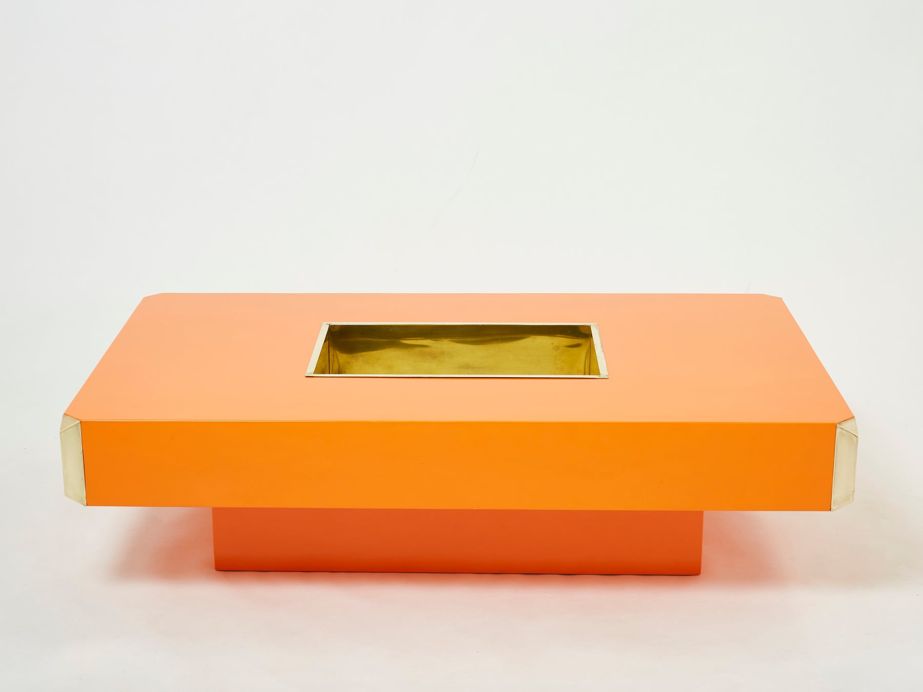 Willy Rizzo orange lacquer and brass bar coffee table Alveo 1970s