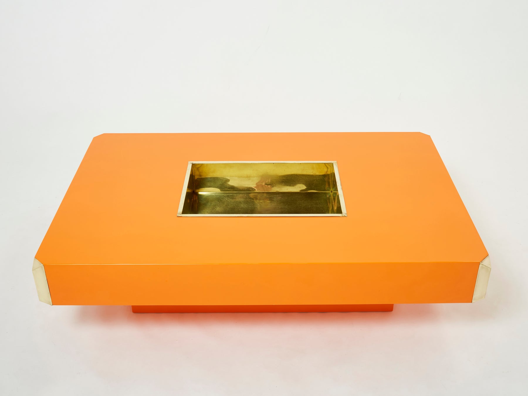 Willy Rizzo orange lacquer and brass bar coffee table Alveo 1970s