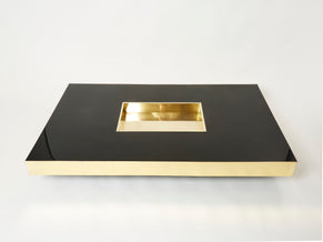 Rare extra large Willy Rizzo black lacquer and brass bar coffee table 1970s