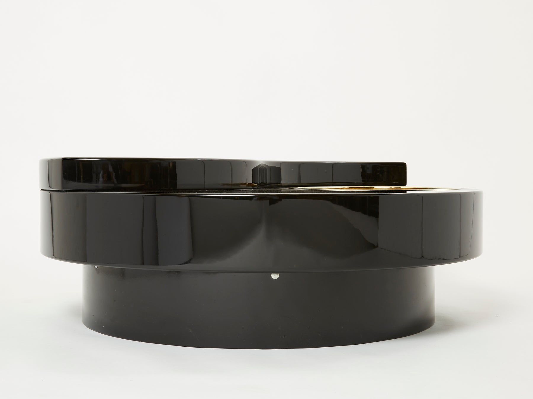 Willy Rizzo black lacquer brass bar swivel coffee table TRG 1970s
