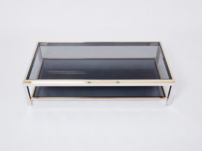 Willy Rizzo Two-Tier brass chrome smoked glass coffee table Flaminia 1970s