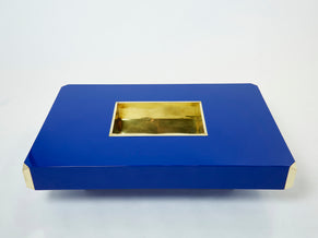 Willy Rizzo blue lacquer and brass bar coffee table Alveo 1970s.