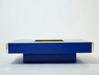 Table basse de Willy Rizzo modèle Alveo laquée bleu laiton 1970