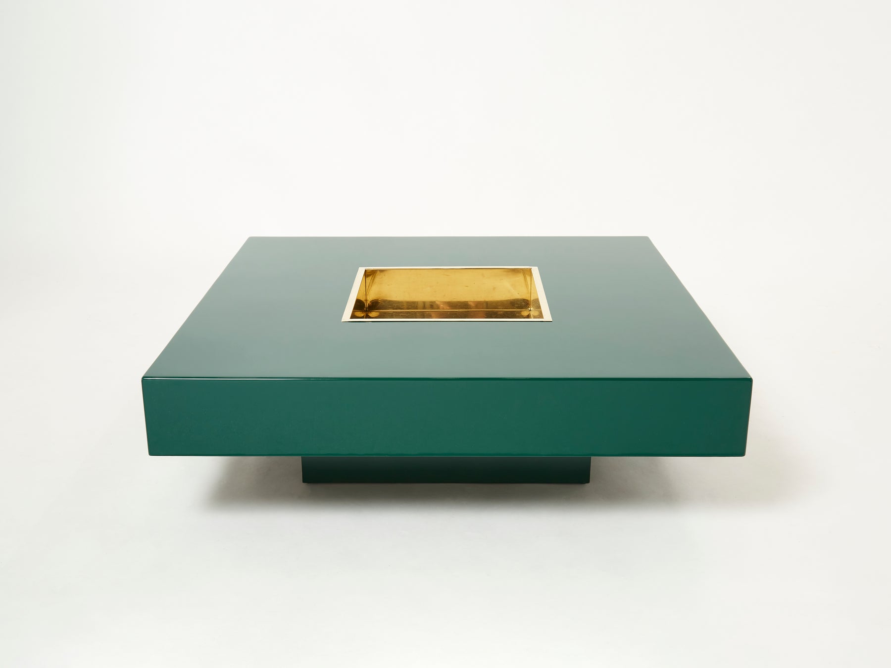 Grande table basse de Willy Rizzo laquée verte laiton 1970