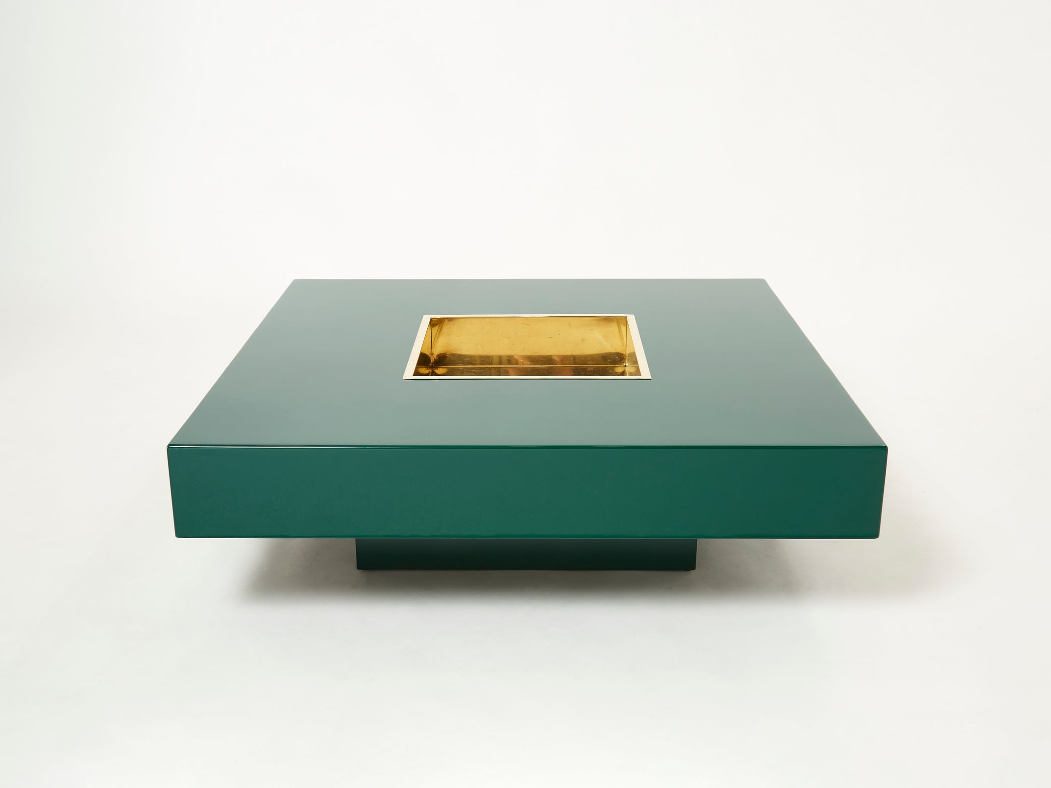 Willy Rizzo green lacquer and brass bar coffee table 1970s