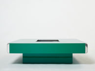 Table basse de Willy Rizzo modèle Alveo carrée laque verte chrome 1970
